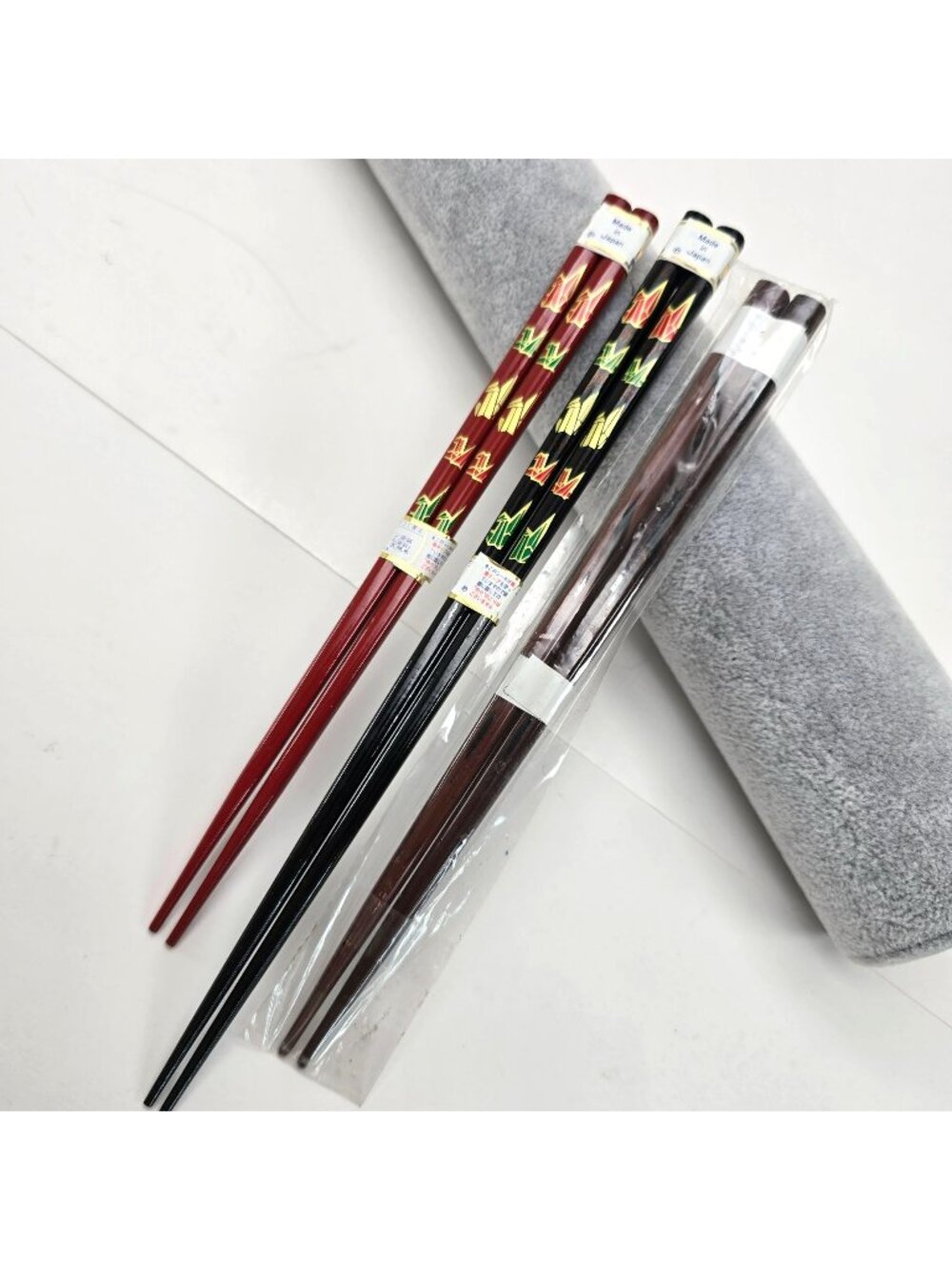 Japanese Chopsticks With Crane Design Red & Black Lacquered Set Of 3 Pairs je183